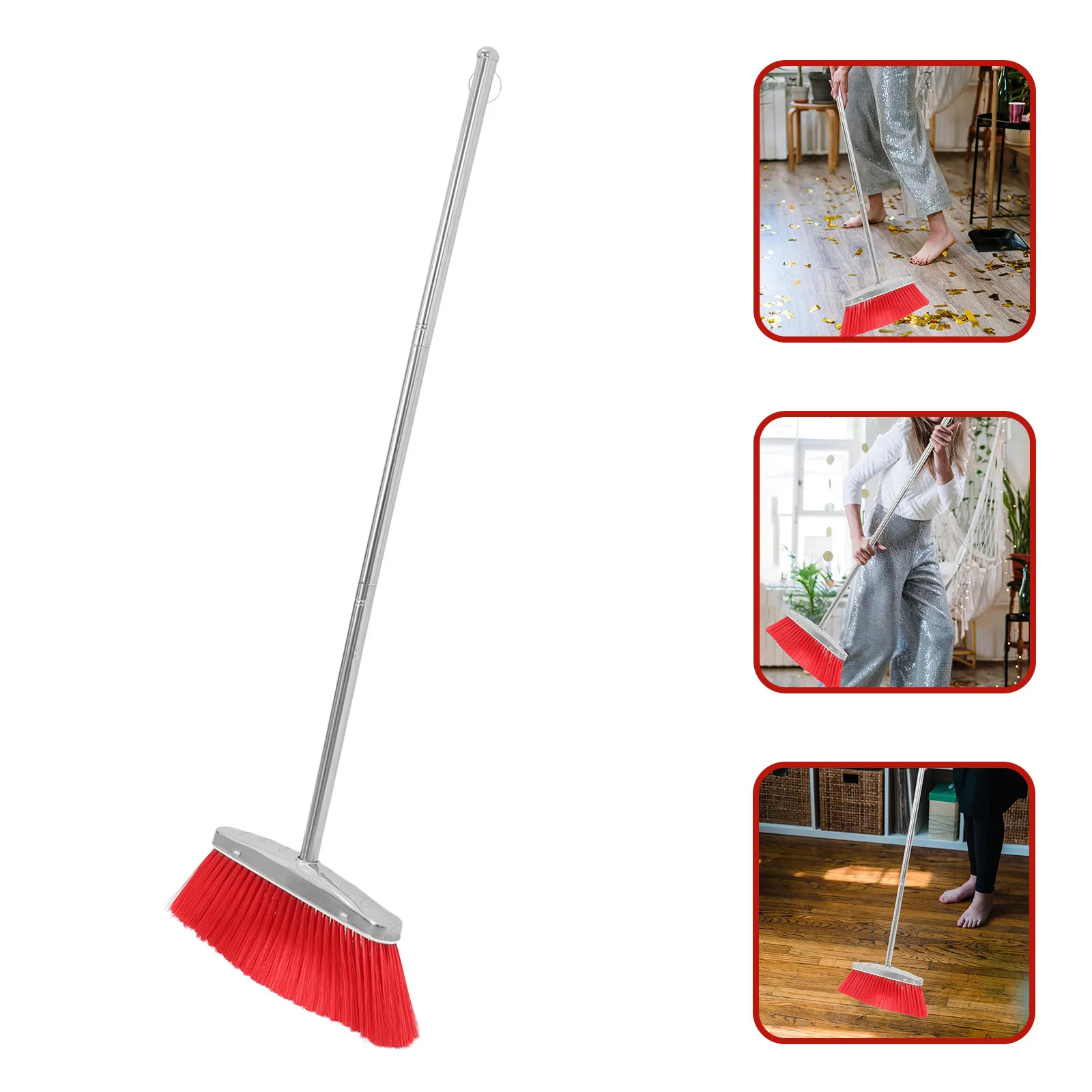 Soft Bristle Cleaning Broom Stainless Steel Anti Hair Tangle Design Floor Sweeping Tool Home Indoor Outdoor Heavy Duty Garbage