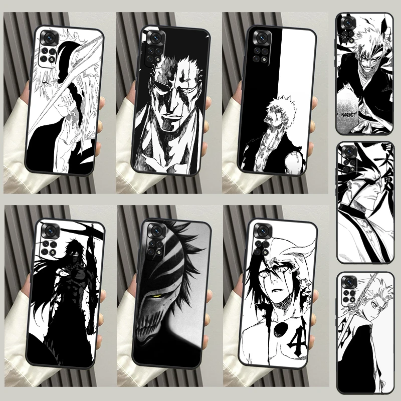 Black White Anime Bleach Case For Xiaomi Redmi Note 11 11S 10 10S 9 9S 8 12 Pro Redmi 9 10 12C 9C 9T 10A 10C Cover