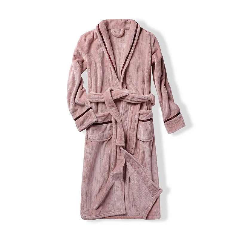 2024 New Winter Warm Flannel Robes Women Solid V-Neck Long Bathrobes Lady Coral Fleece Casual Loose Nightgown Thickened Homewear