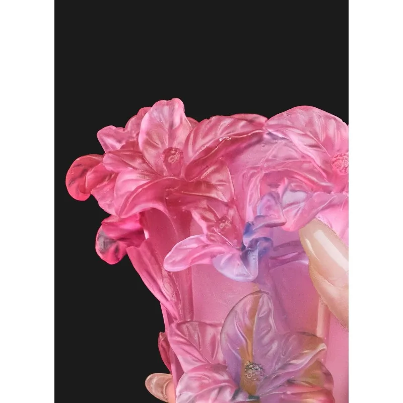 Ancient relief glass crystal vase, lily candlestick pen holder art ornament