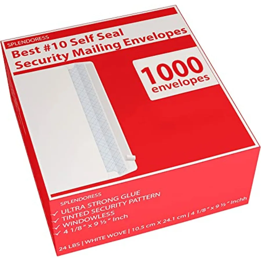 

#10 Envelopes Letter Size Self Seal 1000 Business Mailing Security Peel and Sealing Envelope 100% Tinted no 10 White Windowless