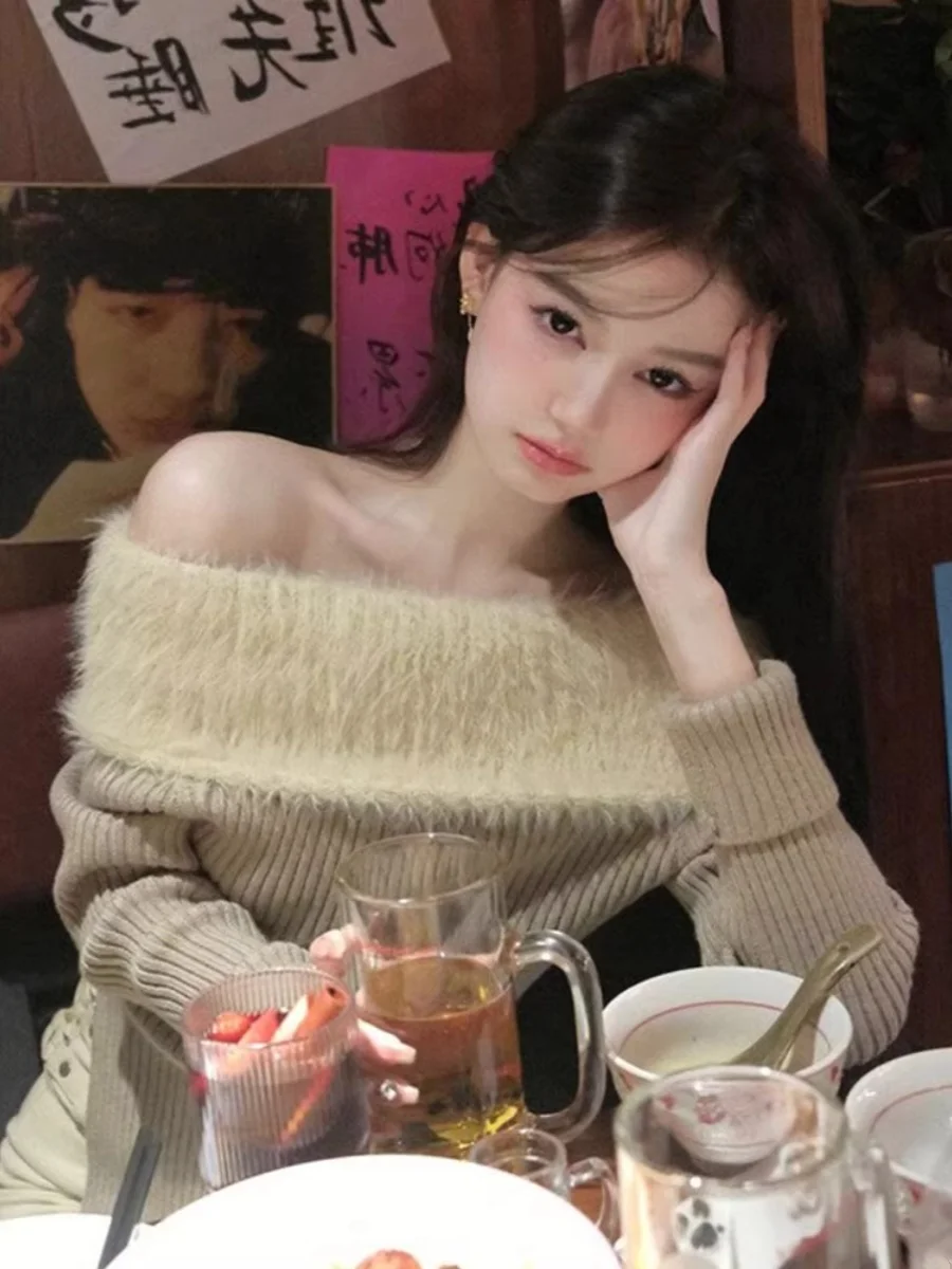 

Уникальное трикотажное плечо Bared Base irt Женская внутренняя одежда Весна Осень Чистый цвет High Ne Long Sve ort Sle