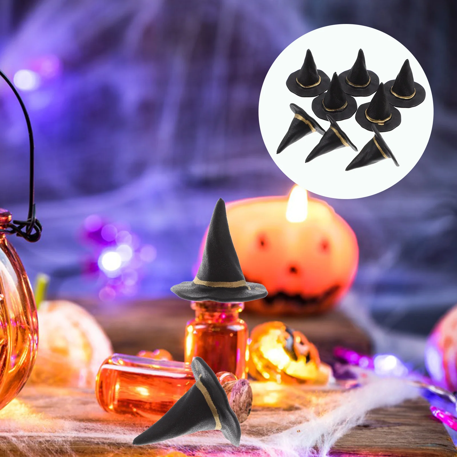 

20 Pcs Mini Witch Hats Halloween Dolls Miniature Party Dollhouse Black Plastic Tiny for Crafts