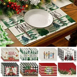 4Pcs Christmas Placemats Xmas Tree Snowman Pattern Table Mat Coaster Bowl Coffee Cup Pad Mat New Year Home Kitchen Decor