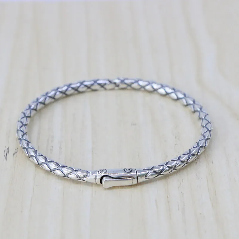 925 Sterling Silver Woven Fine Style Bracelet with Opening, Sweet and Elegant, Simple and Easy to Open Round Thai Silver Bracele