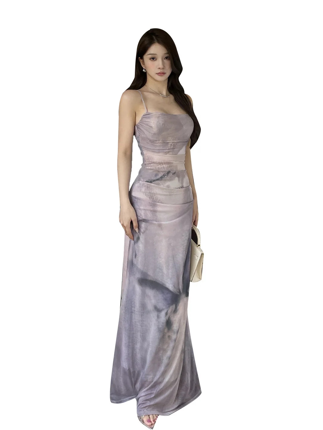 Vestido Midi ajustado de malla púrpura con estampado de mariposa, Sexy, de cintura alta, ajustado, para vacaciones en la playa, vestido de noche de longitud media Praty
