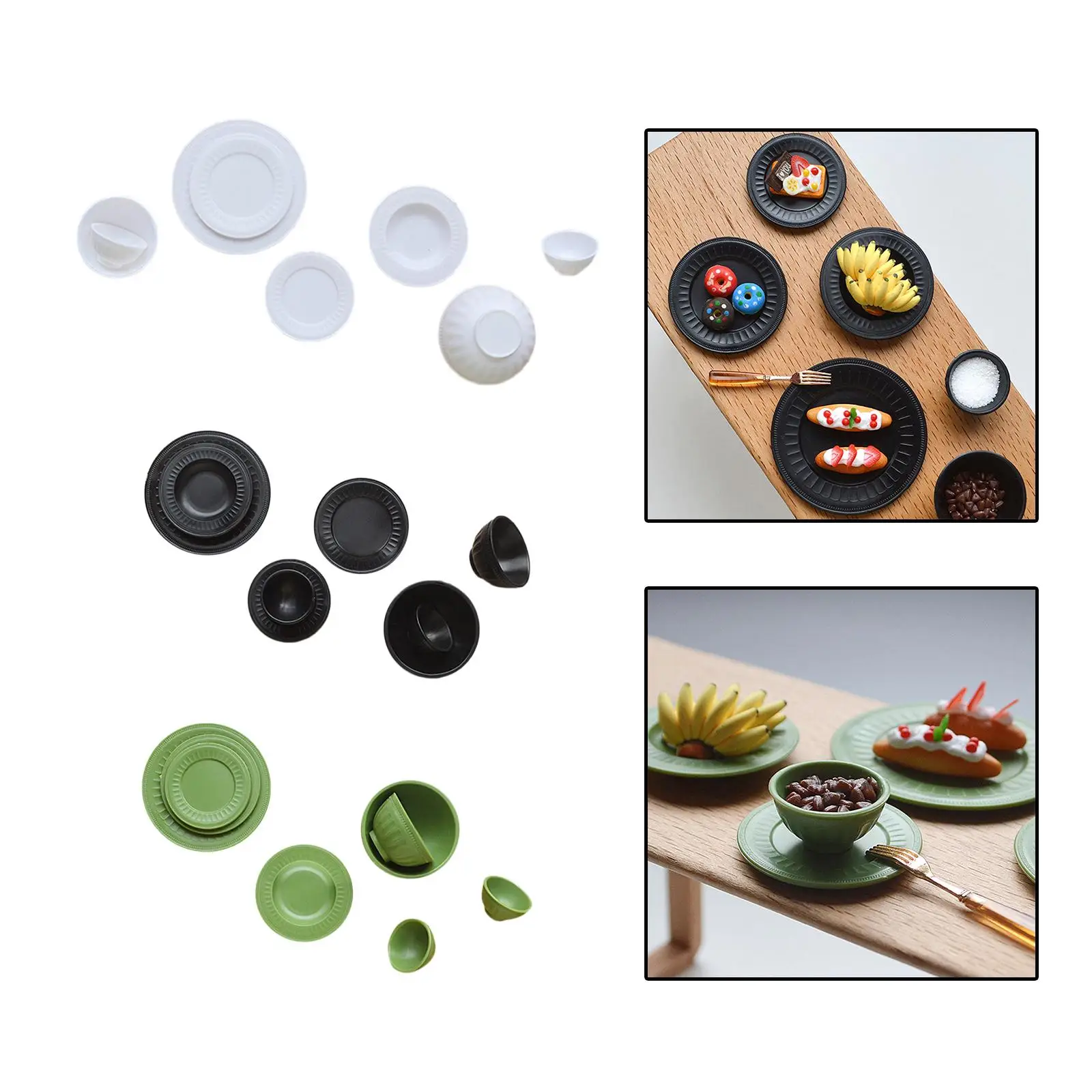 Accesorios de cocina en miniatura para casa de muñecas, 8 piezas, 1/6 platos, cuenco, bandeja para servir