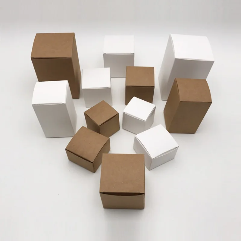 50pcs DIY Kraft Paper Cardboard Boxes White Handmade Soap Candy Gift Packaging Height 3cm-16cm
