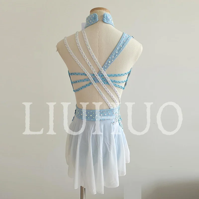 New Design Lyrical Dancing Dress for Performance Blue Color Pole Skirt Factory Manufacture