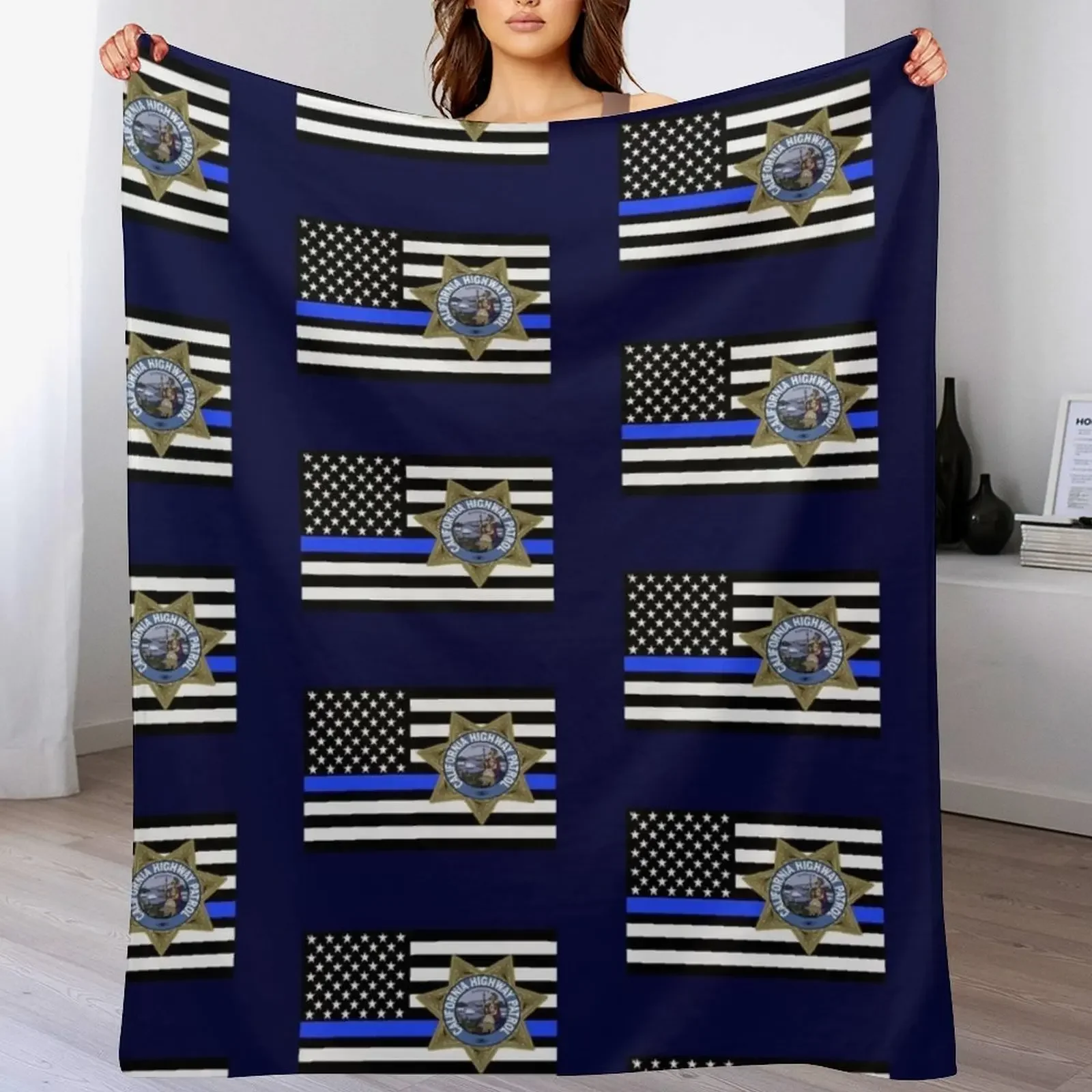 California Highway Patrol Blue Flag Throw Blanket Warm Flannel Blanket for Couch Chair Bedroom