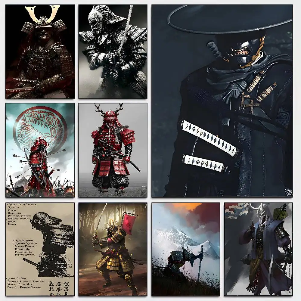 Japan Samurai Warrior Bushido Sword Art Retro Poster Art With Prints Home Bedroom Living Room Decoration Gift