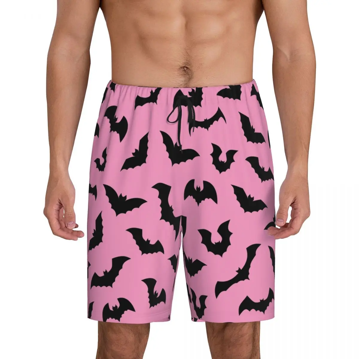 Custom Pastel Goth Pink Black Bats Pajama Bottoms Men Halloween Witch Lounge Sleep Shorts Drawstring Sleepwear Pjs with Pockets