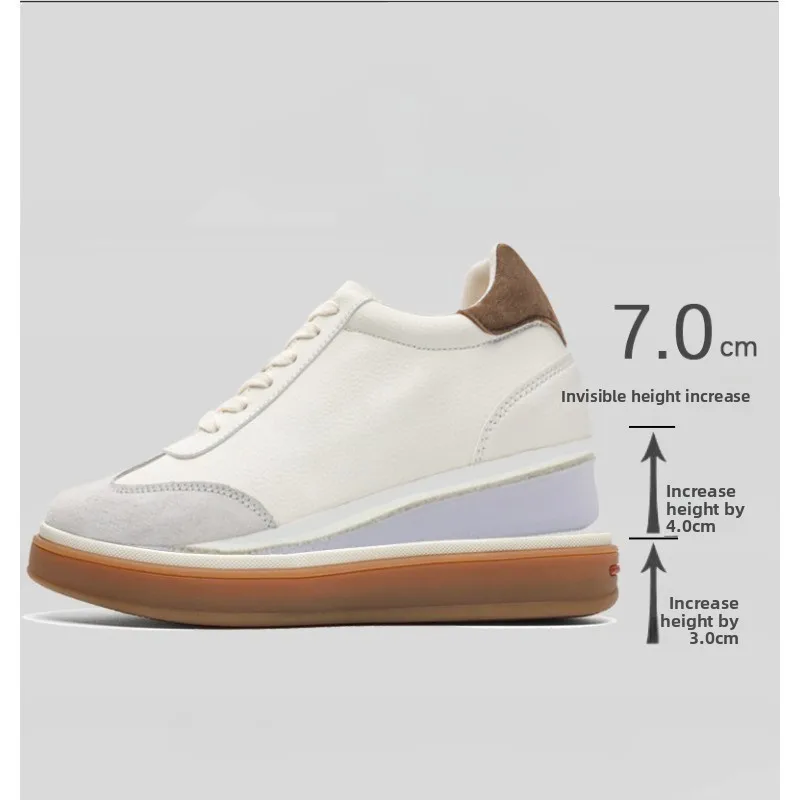 Men's Invisible Height Increasing Casual Shoes Genuine Leather Splicing Upper Lace-up Thick Rubber Sole5- 7cm Elevator Comfort - view 2