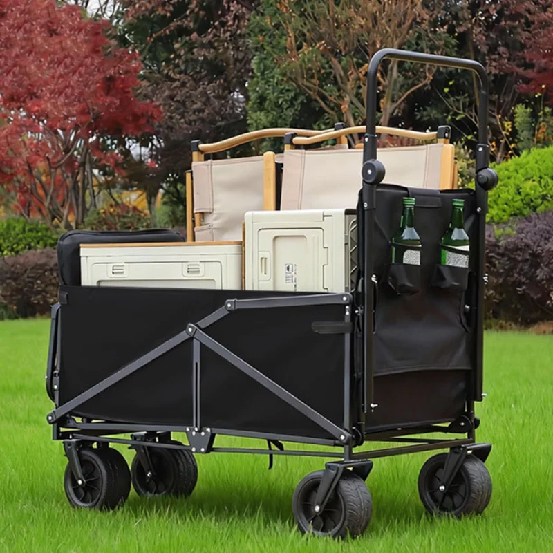 Outdoor Multifunctional Folding Camping Cart Recliner All-Terrain Wheels-2-in-1 Shopping Storage Cart for Beach Garden Picnic