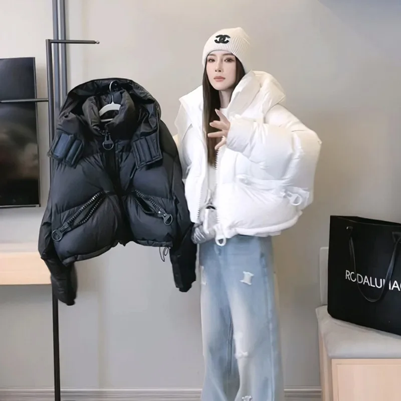 

High Waisted Short Hooded Down Jacket for Commuting Loose-fitting Quilted Cotton Coat High-quality Thickened Puffer Jacket