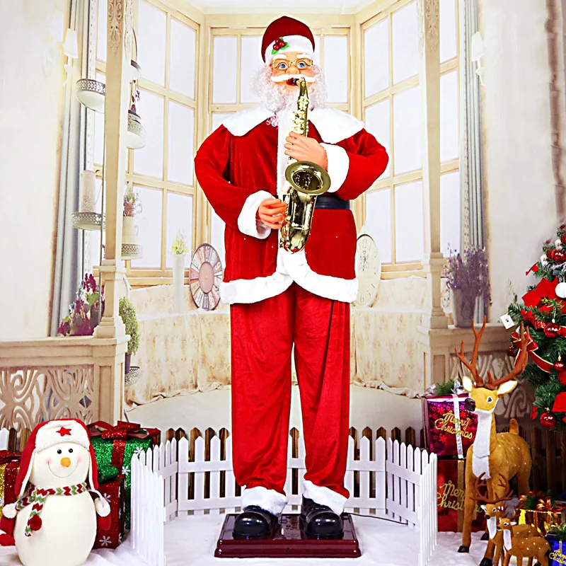 Christmas decoration electric Santa Claus 1.8 meters playing saxophone voice-activated Santa Claus with music to swing