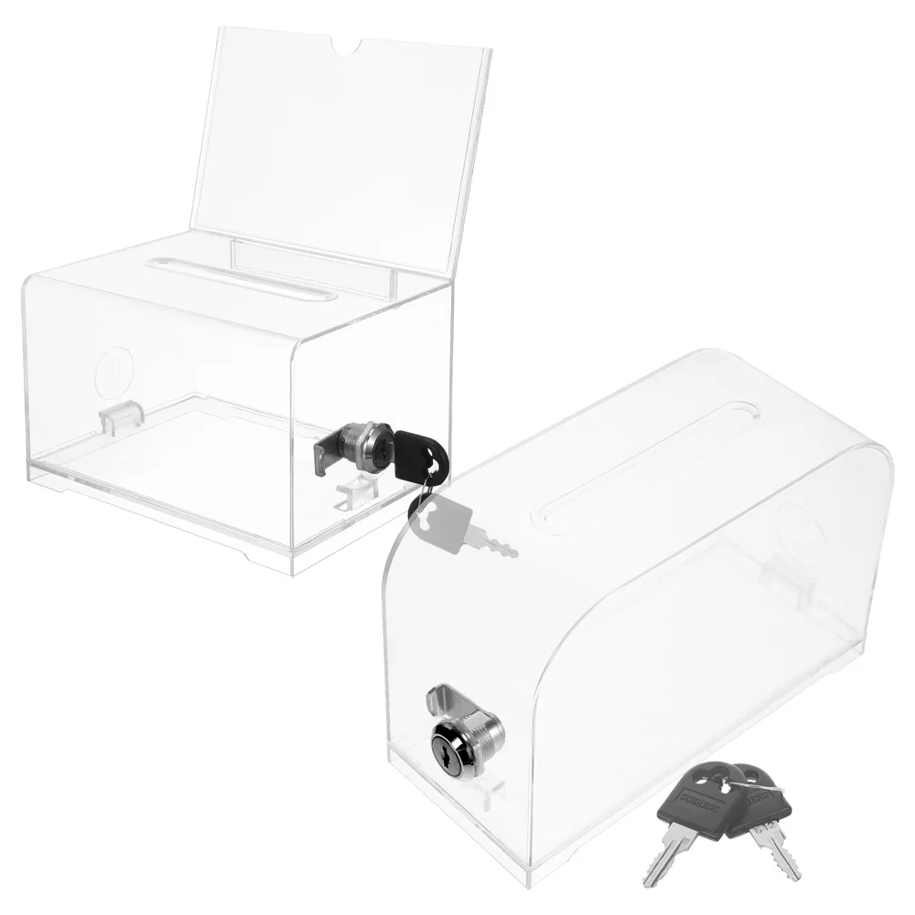 2 conjuntos de caixa de cartão acrílico de grande capacidade para negócios, estojo de armazenamento com chave, acessório de escritório, doação multifuncional