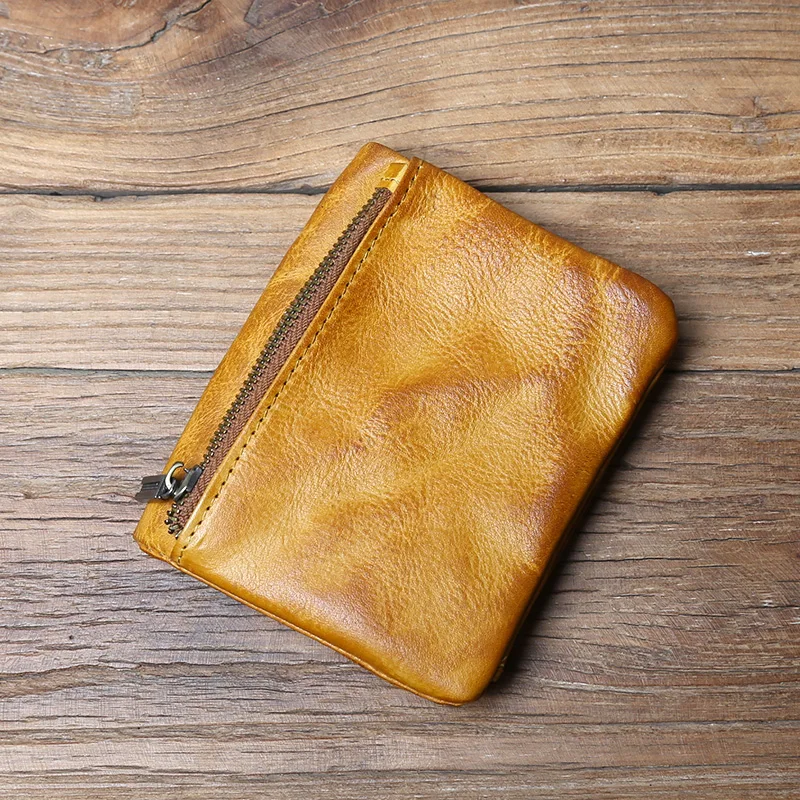 NZPJ Herren-Geldbörse aus Rindsleder, Retro-Geldbörse, Leder, kurze Damen-Geldbörse, pflanzlich gegerbtes Leder, vertikale Geldbörse, Jugend-Reißverschluss, Ausweishülle – Detail 17
