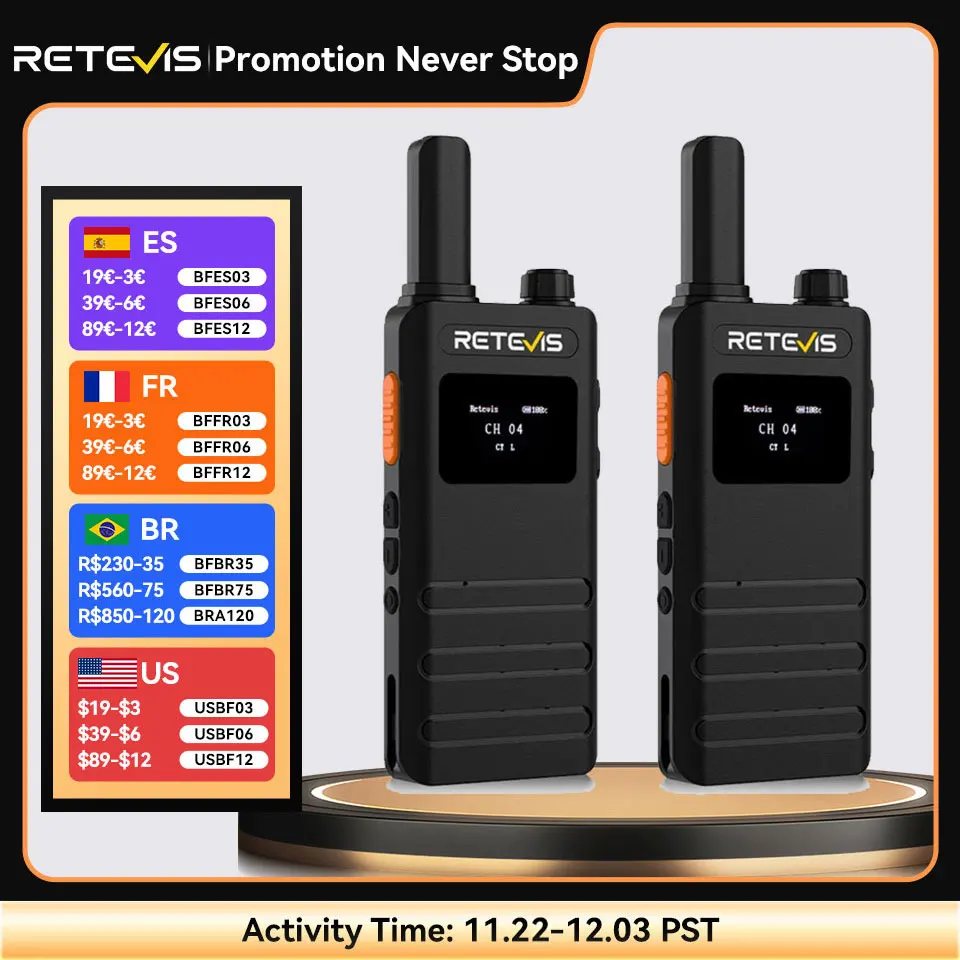 Retevis B63S Walkie Talkie with LCD Screen Portable Ultra-thin Walkie-talkie PMR/FRS License-free Two Way Radio Type C Charging