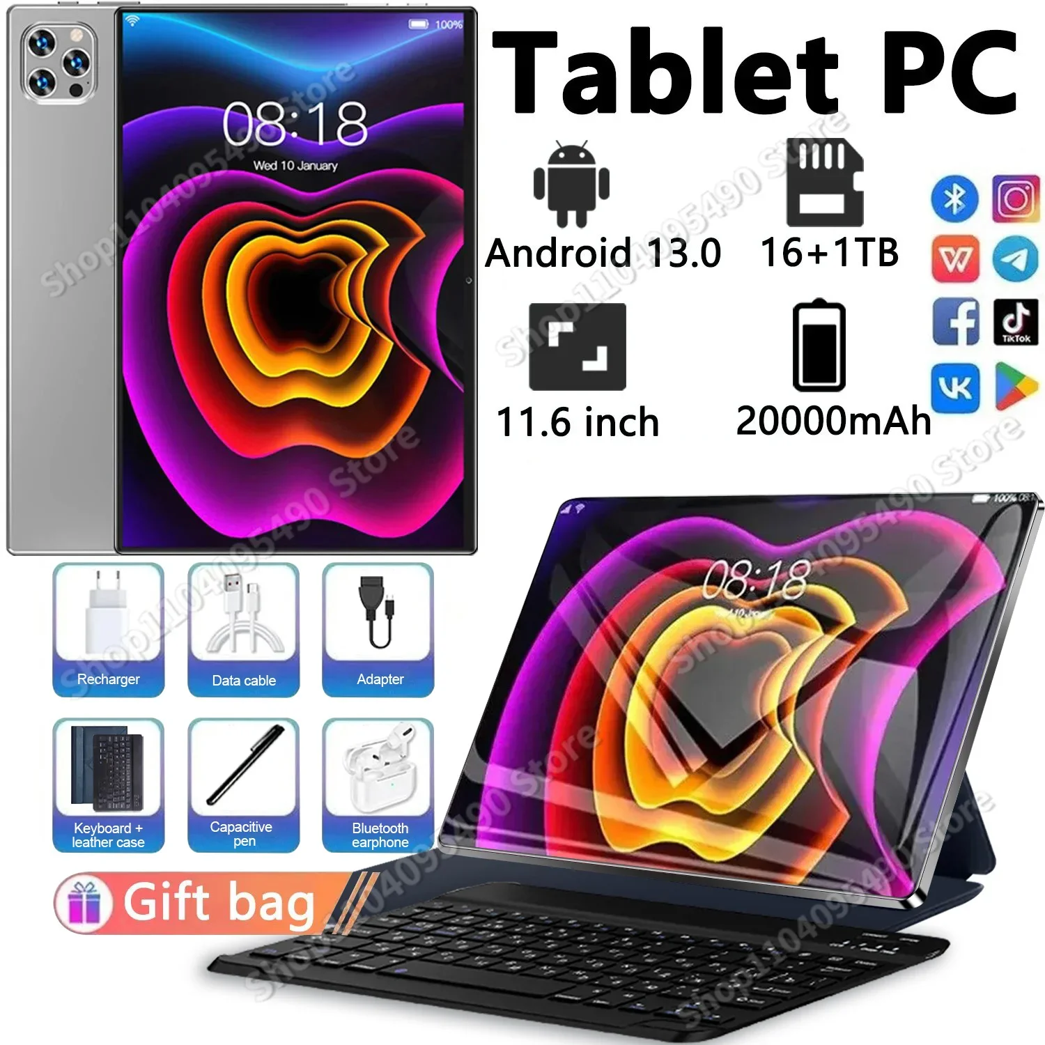 

2024 5G New Android 13.0 Global Version 5K HD 11.6 Inch Tablet Android 16GB RAM 1TB ROM 20000mAh Network Bluetooth WIFI tablets