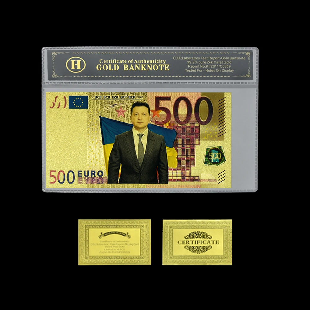 President Zelensky of Ukraine Gold Foil Banknote with Ferrule Color Printing Plastic Card Collect Gift Business Gift