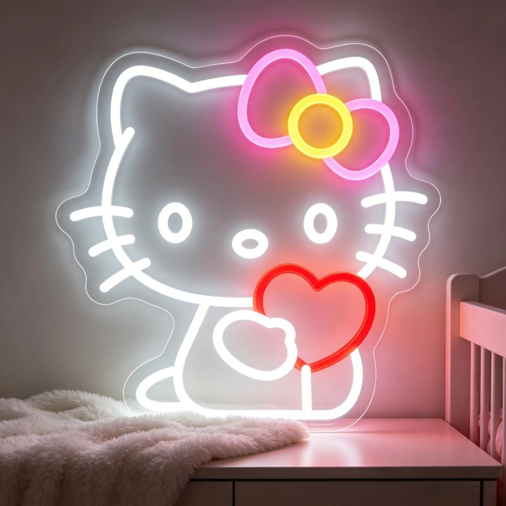 

Cute Hello Kitty Neon Sign for Wall Decor LED Neon Light USB Dimmable for Bedroom Nursery Playroom Party Decor Birthday Gifts