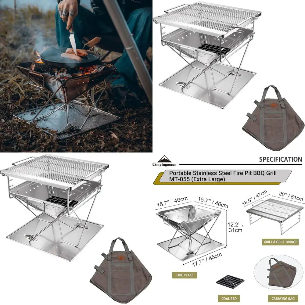 

Портативный 20-дюймовый гриль-костровище из нержавеющей стали с сумкой для переноски