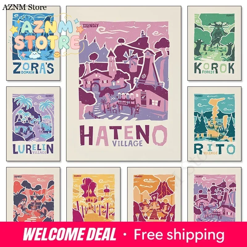 1pc frameless canvas Legend Video Game Poster  Zeldas Travel Landscape Wall Art Prints Breath of The Wild Poster Game Room De