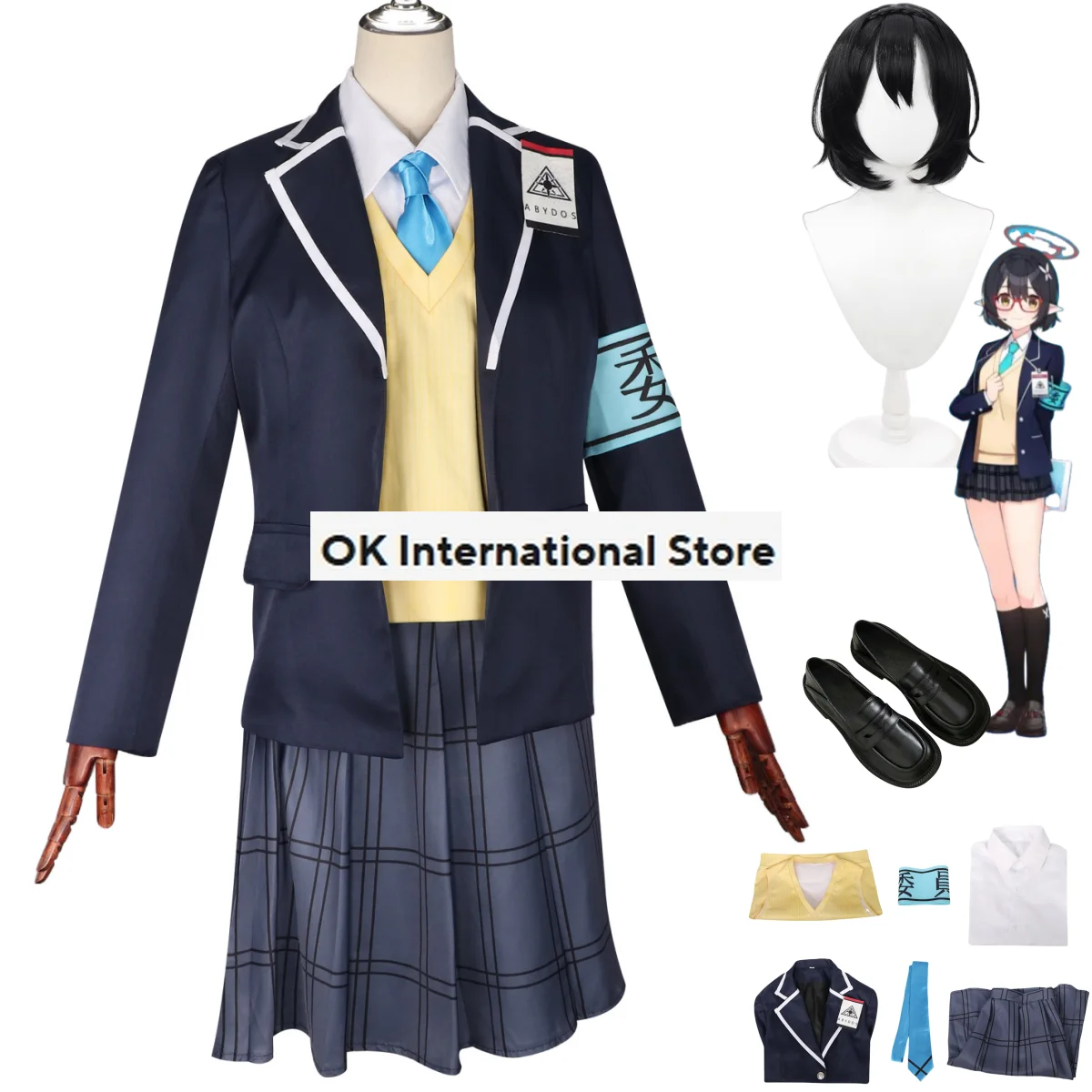 

Game The Animation Blue Archive Okusora Ayane Cosplay Costume Wig Japanese JK School Uniforms Shoes Woman Kawaii Campus Suit