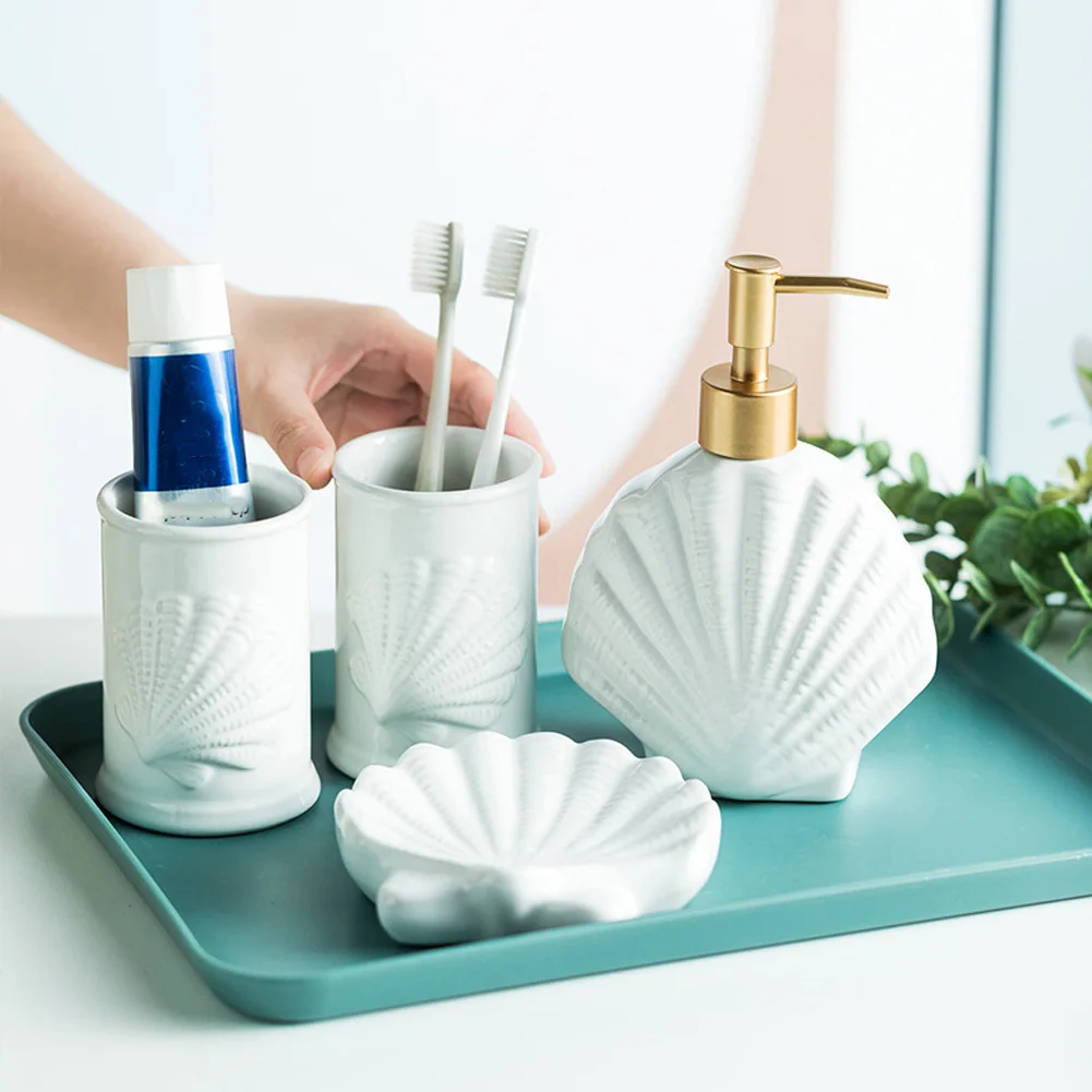 European Ocean Starfish Bathroom Accessories Household Starfish Ceramic Wash Cup Soap Dispenser Soap Dish  Organizer Container