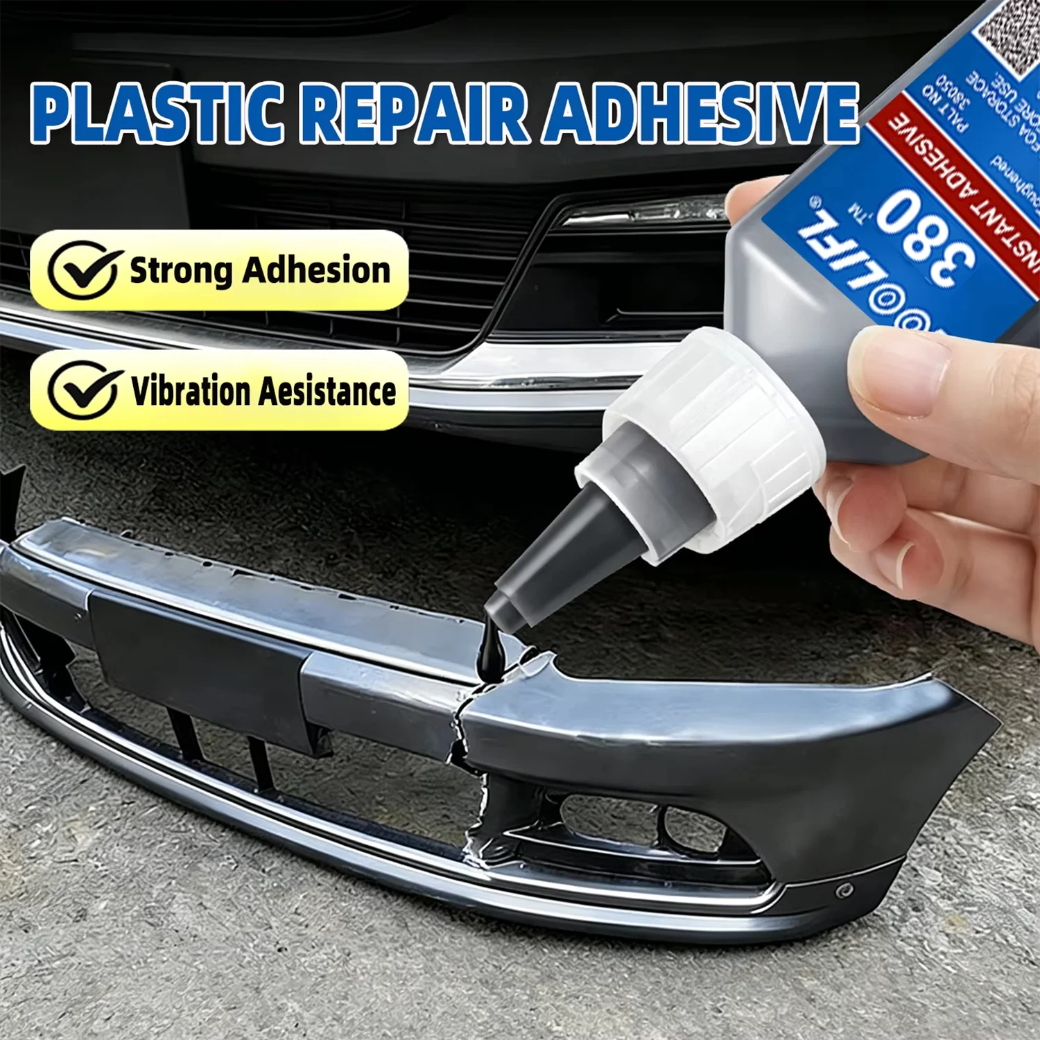 LOOLIFL380 20g Cyanacrylat-Klebstoff, hochtemperaturbeständig, schlagfest, zum Verkleben von Kunststoff, Metall, Gummi für die Reparatur von Autokarosserien und Stoßstangen