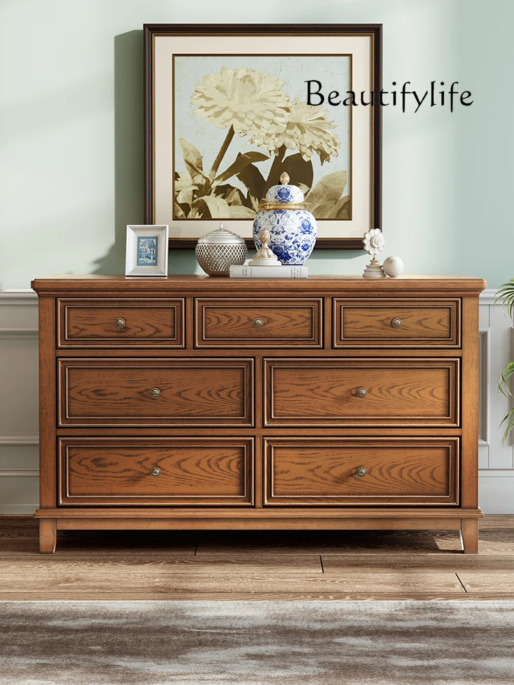 

American-Style Solid Wood Chest of Drawers Home Living Room Vintage Storage Cabinet