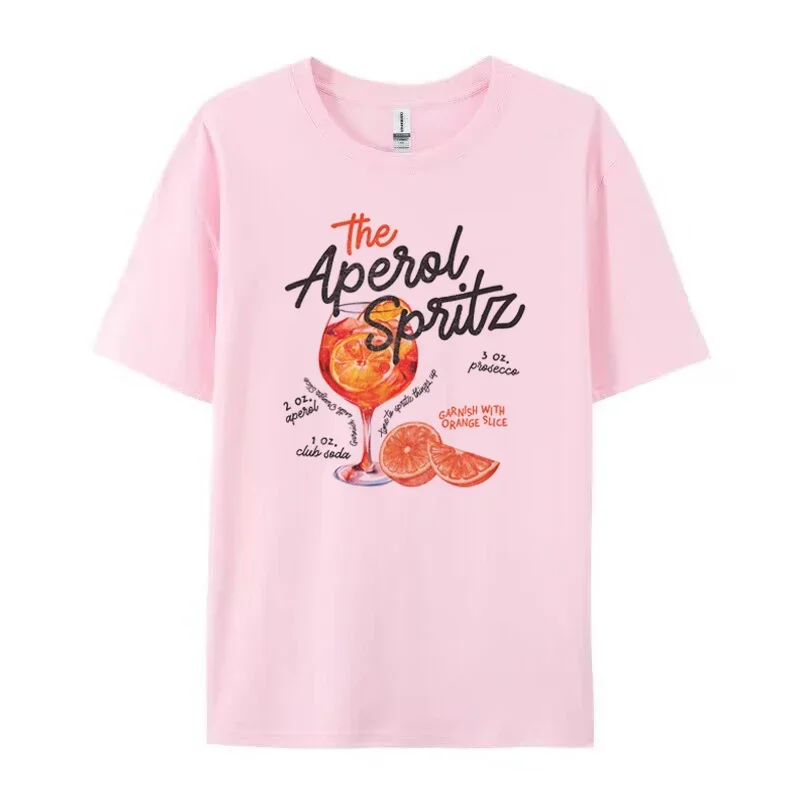 Cotton Printed T Shirt Aperol Spritz Retro Cocktail Graphic Tees Women Cute Alcohol Drink T Shirt Loose Unisex Vintage Gift Top