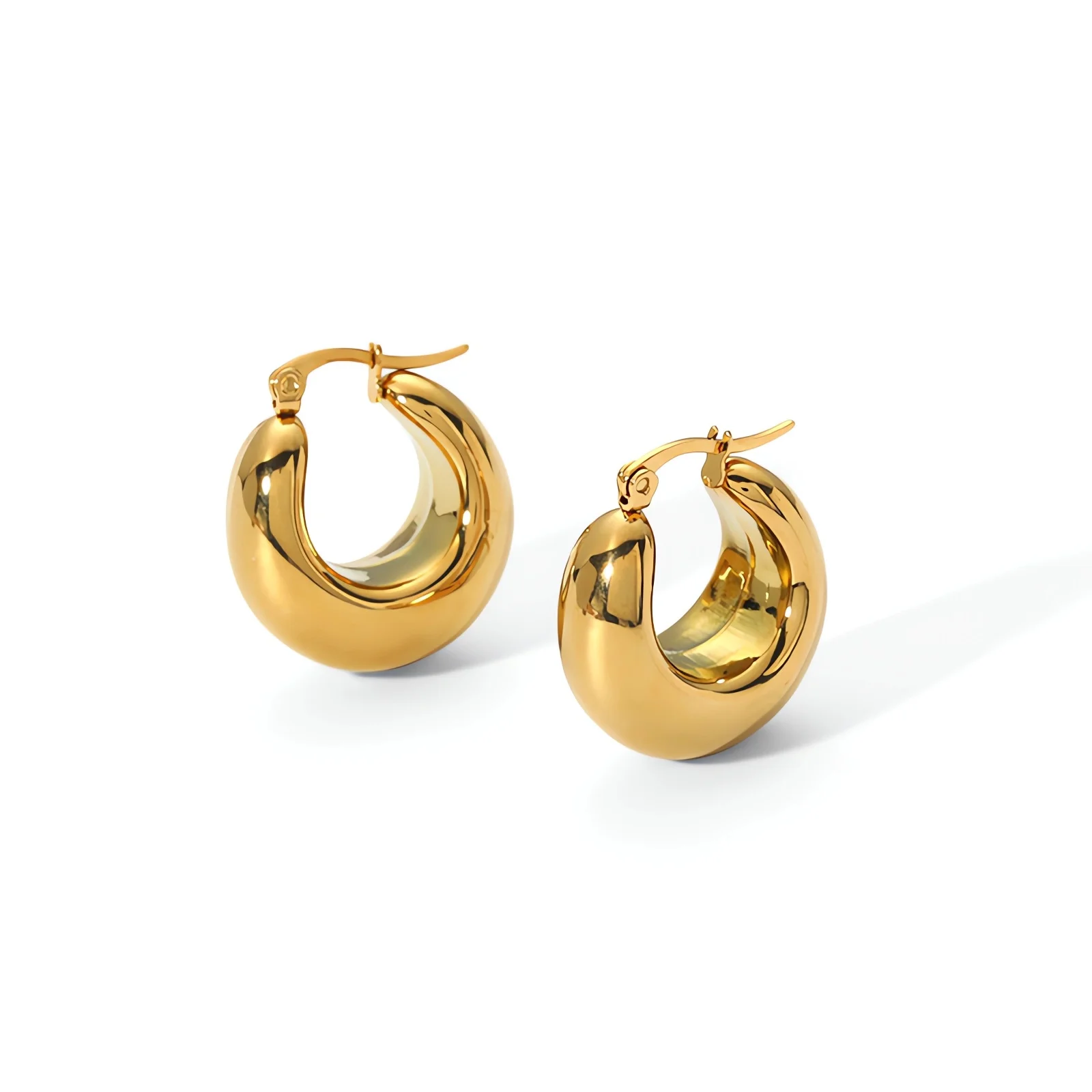 Stainless Steel  18K Gold Plated Thick Chunky hoop Earrings Huggies small  hoopsElegant and Classy Dome Earrings for women - view 4