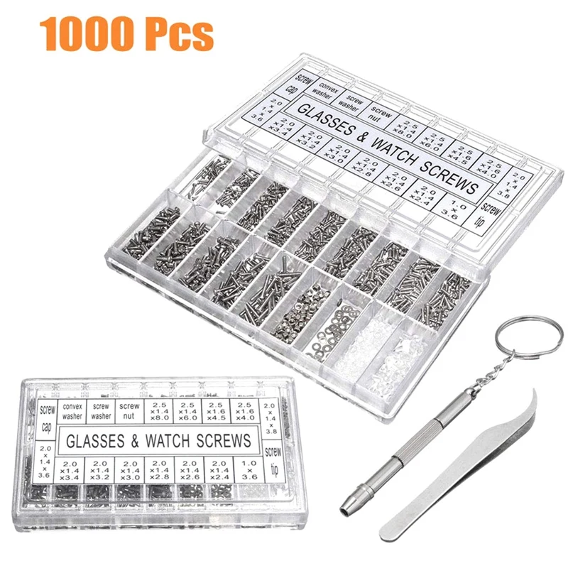 1Set Eyeglasses Repair Kit 1000PCS Eyeglass Screws And 6 Pcs Screwdrivers For Eyeglasses