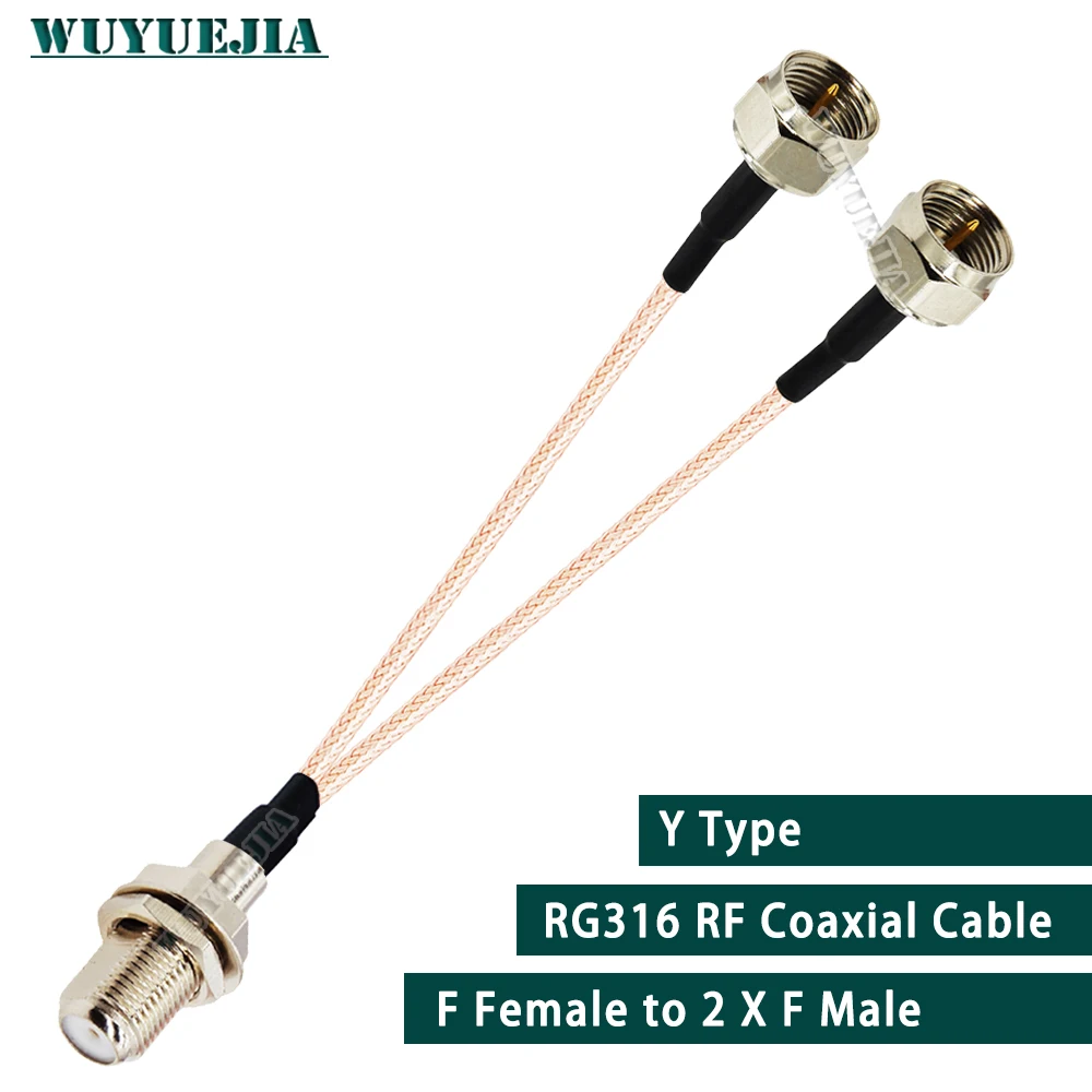 15CM 30CM 50CM 1 to 2 RG-316 RF Cable F Male Plug to 2 Dual F Female Jack Connector Y Type 3 Way Splitter Combiner Cable Pigtail