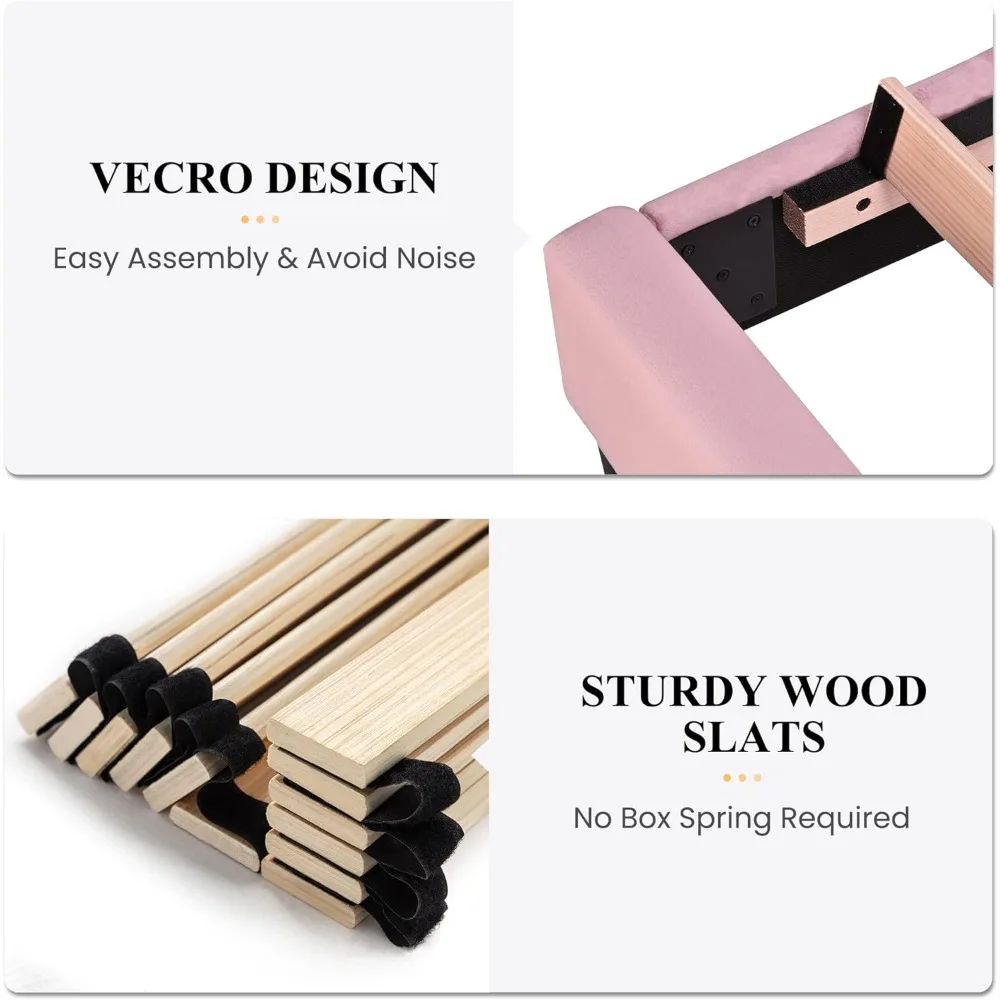 Cerlin Velvet Upholstered Platform Bed Frame - Full Size with Headboard, Wood Slat Support, Mattress Foundation, No Box Spring N