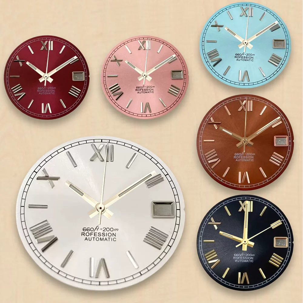 Esfera Sunburst con números romanos de 28.5mm, compatible con movimiento automático japonés NH35, esfera Sunray, accesorios de modificación para reloj NH35