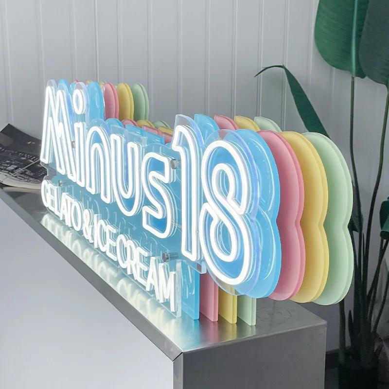 Creative neon luminous word multi-layer color gradual change acrylic, eye-catching billboards