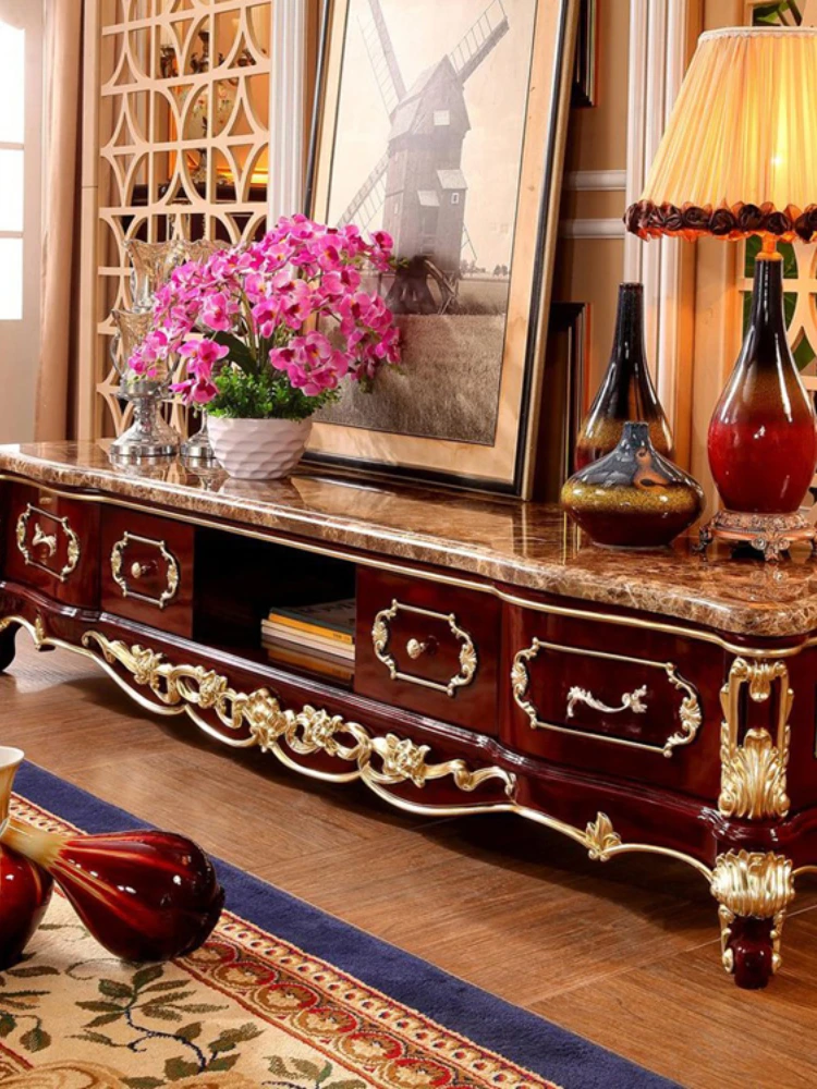 TV Cabinet Red Sandalwood Emperador Marble Floor Cabinet Dark Coffee Table TV Cabinet Combination