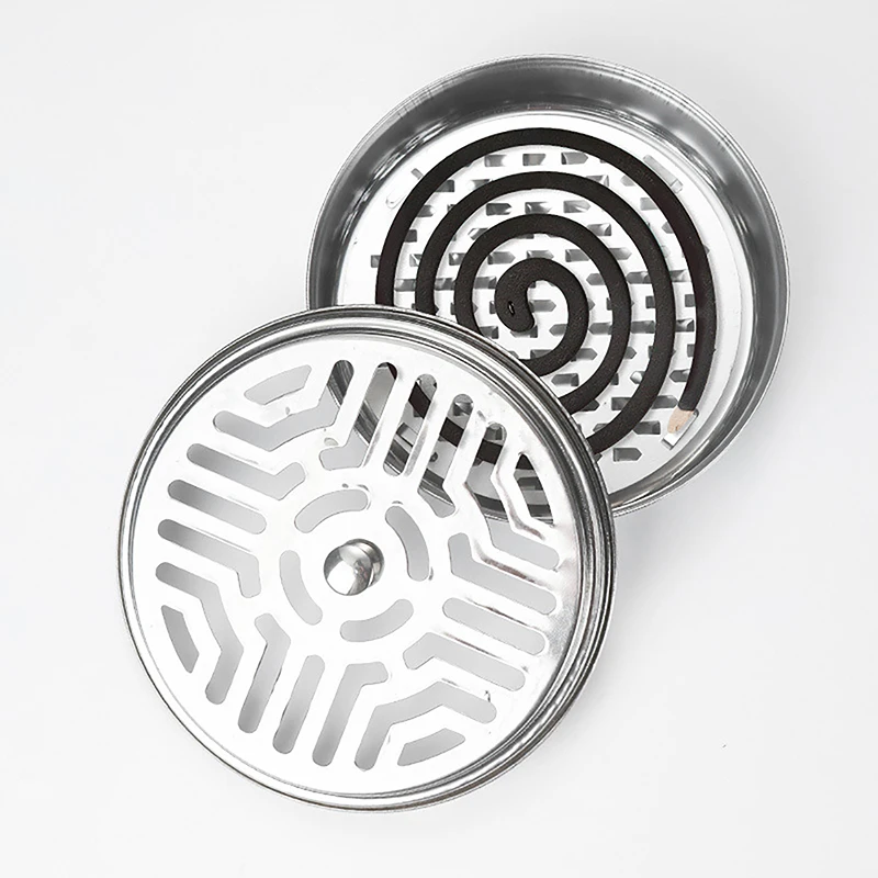 15.3*5cm Stainless Steel Mosquito Coil Box With Lid Anti-fire Coil Tray Outdoor Potable Incense Burner Shelf Tray Home Supplies