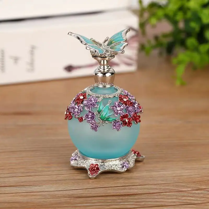 Arabian Style 25ml Vintage Perfume Bottle  Antique Butterfly Metal Empty Glass Dropper Women Girl Gift