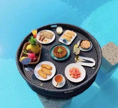 

Плавающий поднос для воды на Бали, круглая корзина в форме сердца из ротанга, проживание в семье, вилла, бассейн, обеденная тарелка