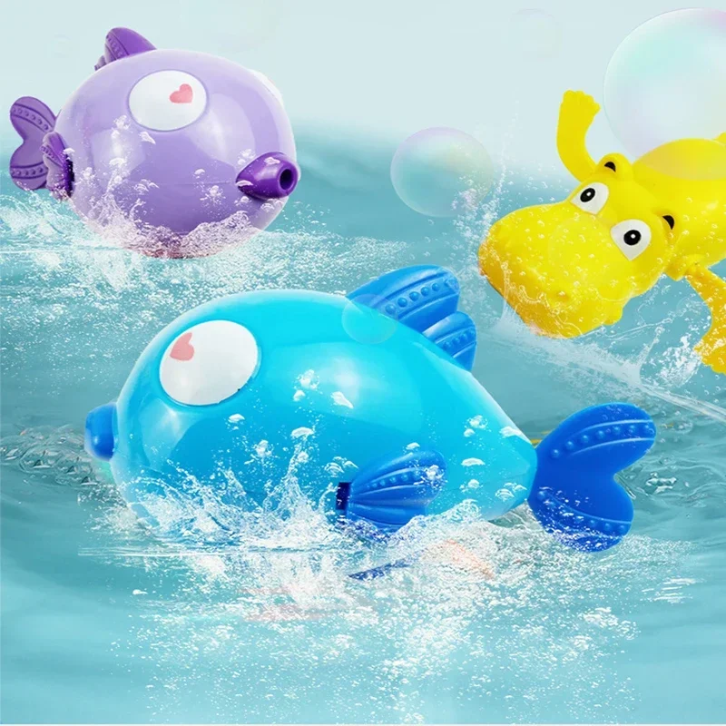 Baby Bath Toys Cartoon Kiss Fish Swimming Animal Baby Bathing Shower Toys Wound-up Chain Clockwork Bathing Toys