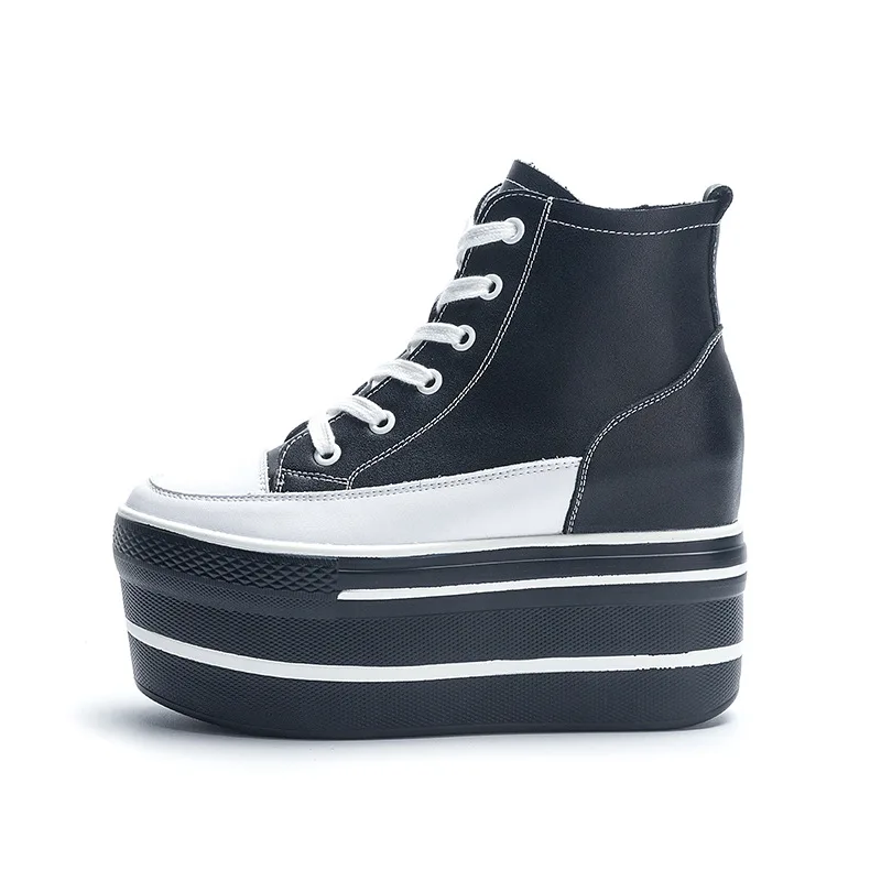 

Женские высокие кроссовки 10,5 см, 2025 г., повседневные ботинки из натуральной кожи на шнуровке, женские кроссовки на весну и осень, туфли на высоком каблуке