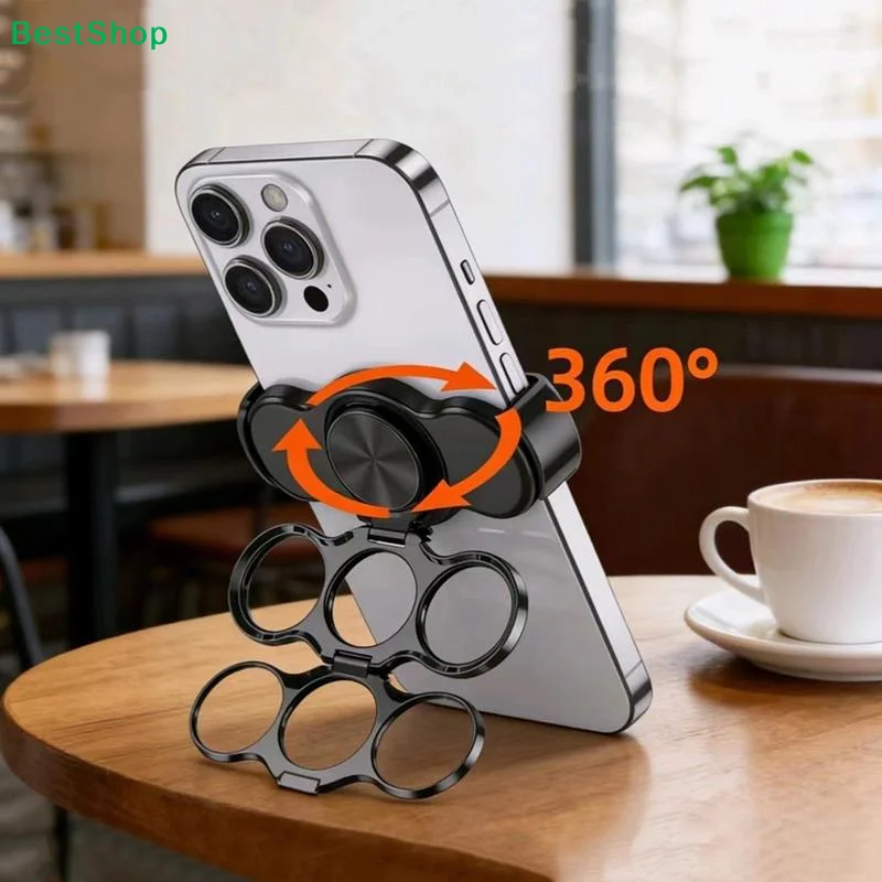 

Creative Dual Three-Finger Back Clip Holder Multipurpose Foldable Phone Grip 360 Rotation Cell Phone Stand