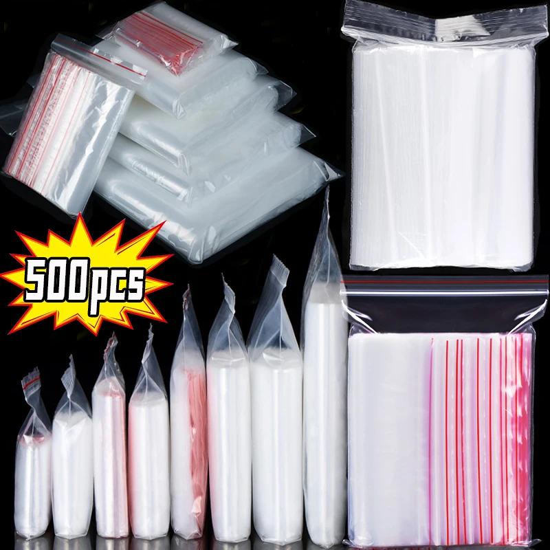 100-500Pcs Thicken Zipper Sealed Bags Clear Plastic Storage Bag for Small Jewelry Food Packing Reclosable Zippers Sealing Bag