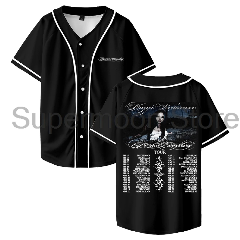 Maggie Lindemann I Feel Everything Tour 2026 Baseball Jersey V-Neck Short Sleeve Button-Down Shirts Men Women Streetwear Tops