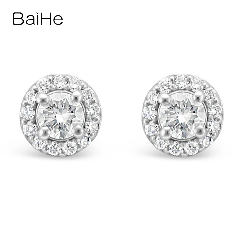 

BAIHE Solid 18K White/Yellow/Rose Gold 0.50ct H/SI Natural Diamond Round Stud Earrings For Women Men Trendy Wedding Fine Jewelry