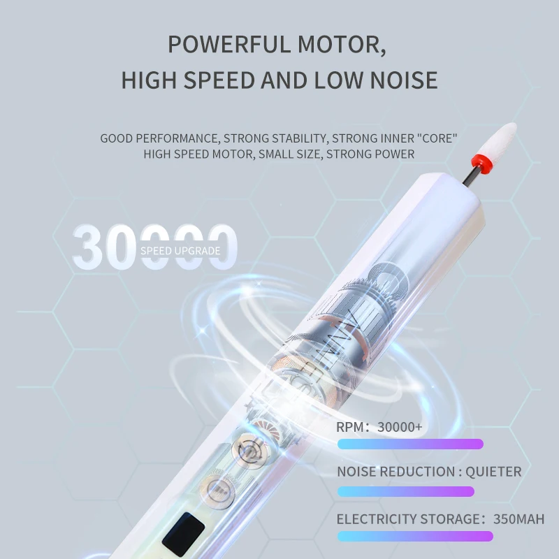 30000RPM Mini Portable Handpiece Mute Pen Nail Driller Manicure Nail Tools Usb And Battery Gel Nail Polisher Machine